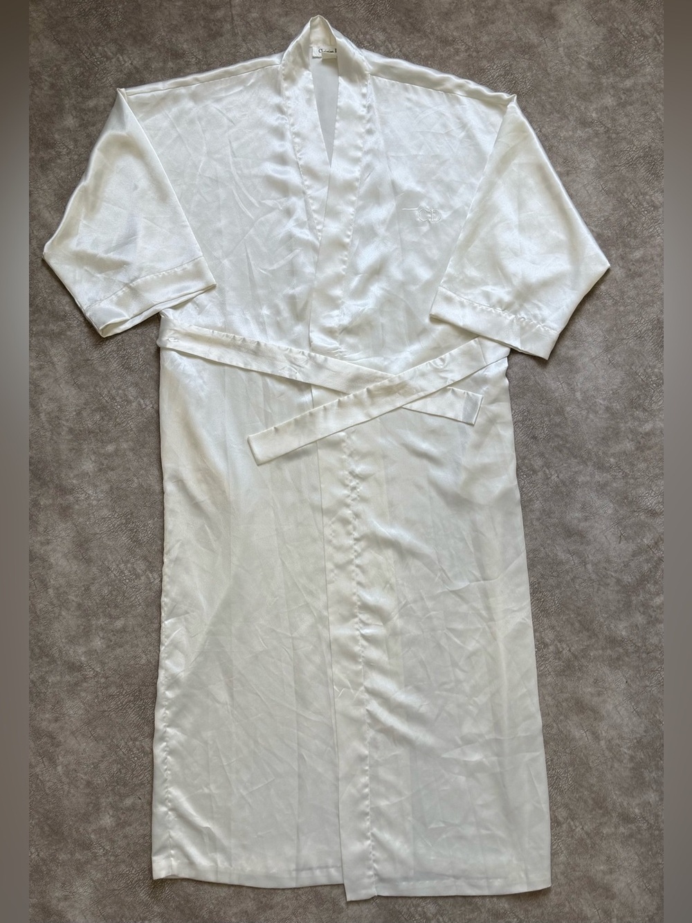 Christian Dior Vintage Ivory Satin Robe CD Monogram One Size M/L
